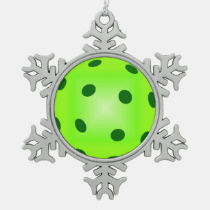 Green Pickleball Snowflake Pewter Christmas Ornament