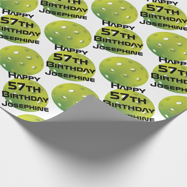Green pickleballs with custom name and number  wrapping paper (Corner)