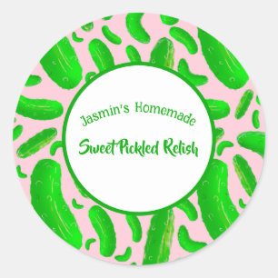 Green Pickles Pink Background Classic Round Sticker