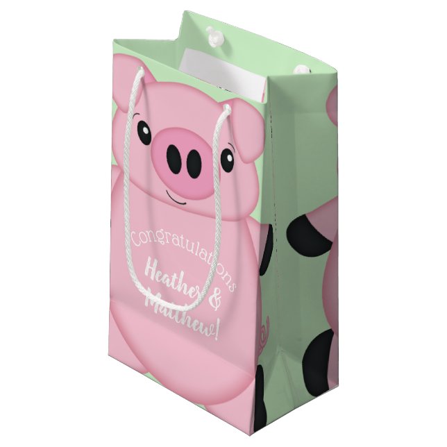 Green Pig Baby Shower Small Gift Bag (Front Angled)
