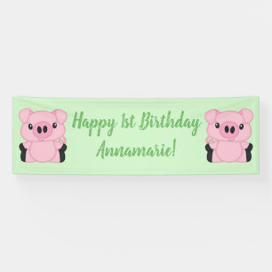 Green Pig Birthday Party Banner