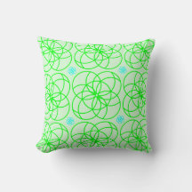 Green Pillow with green and blue geometric flowers