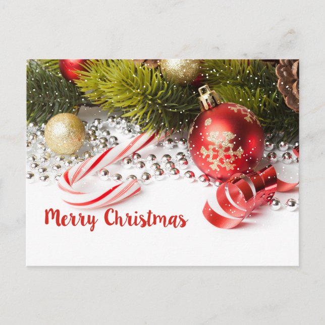 Green Pine Branch And Red Lanterns Illustration Postcard (Front)