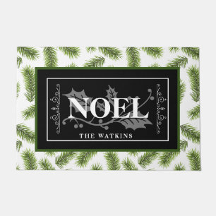 Green Pine Branches, NOEL, Personalised Christmas Doormat