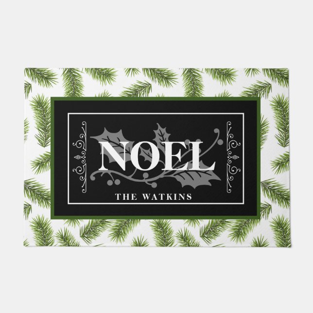 Green Pine Branches, NOEL, Personalised Christmas Doormat (Front)
