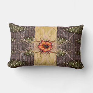 Green Pine Cones and a Red flower Lumbar Cushion