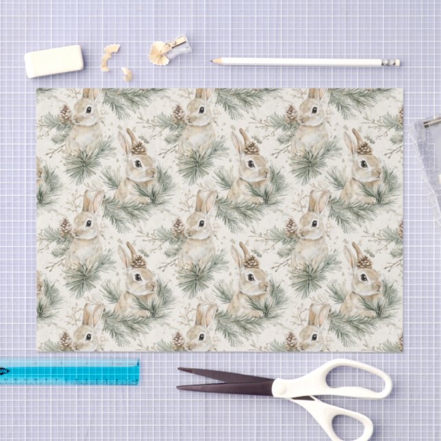 Green Pine Cones Bunny Rabbits Christmas Tissue Paper (Craft)