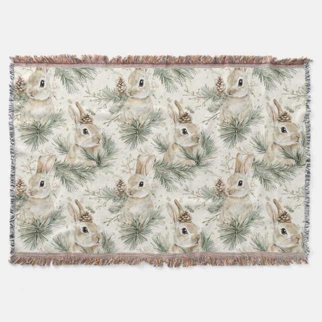 Green Pine Cones Bunny Rabbits   Throw Blanket (Front)