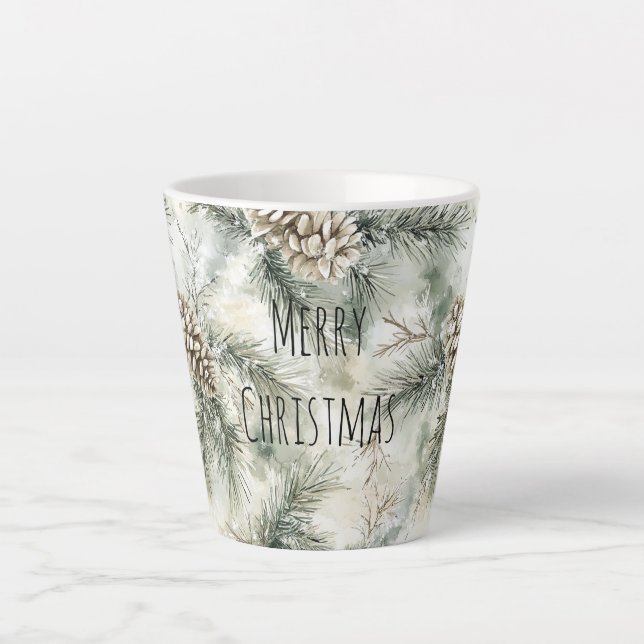 Green  Pine Cones Christmas Latte Mug (Front)