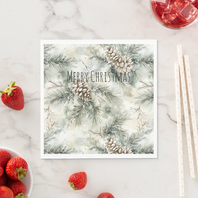 Green  Pine Cones Christmas Napkin (Insitu)