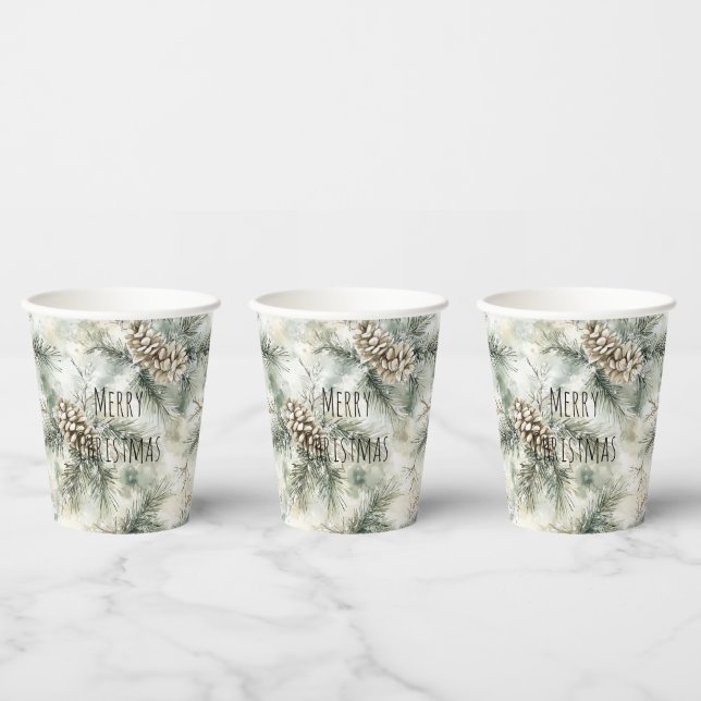 Green  Pine Cones Christmas Paper Cups (Multi)
