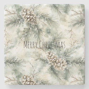 Green Pine Cones Christmas Stone Coaster