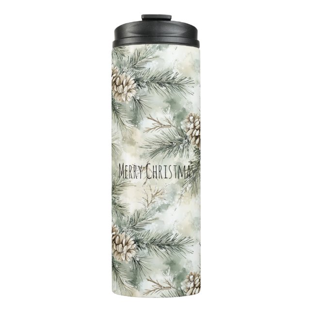Green  Pine Cones Christmas Thermal Tumbler (Front)