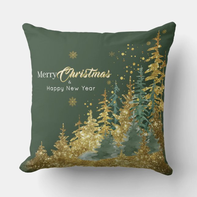 Green Pine Forest Merry Christmas Cushion (Front)