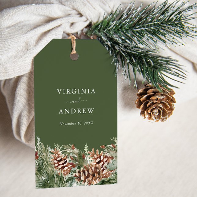 Green Pine Gift Tags (Green Watercolor Evergreen Pine Gift Tags by Painted Paperie
)