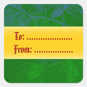 Green Pine Gold Ribbon Custom Holiday Gift Tags