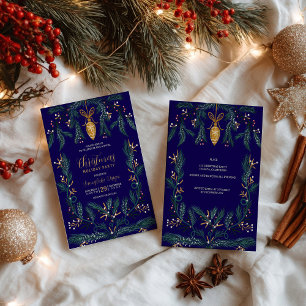 Green pine illustration gold corporate Christmas Invitation