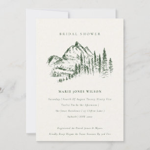 Green Pine Mountain Sketch Bridal Shower Invite