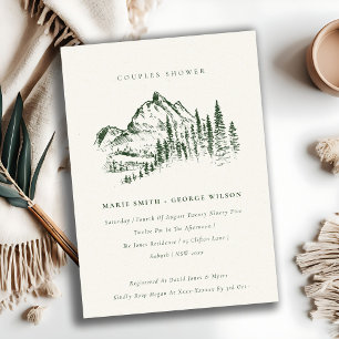 Green Pine Mountain Sketch Couples Shower Invite