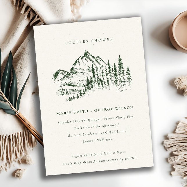 Green Pine Mountain Sketch Couples Shower Invite (Creator Uploaded)