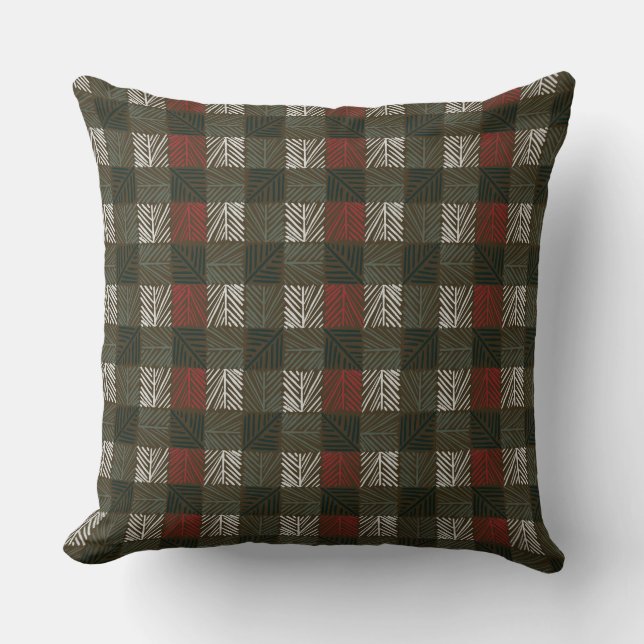 Green Pine Needle Plaid Throw Pillow (Front)