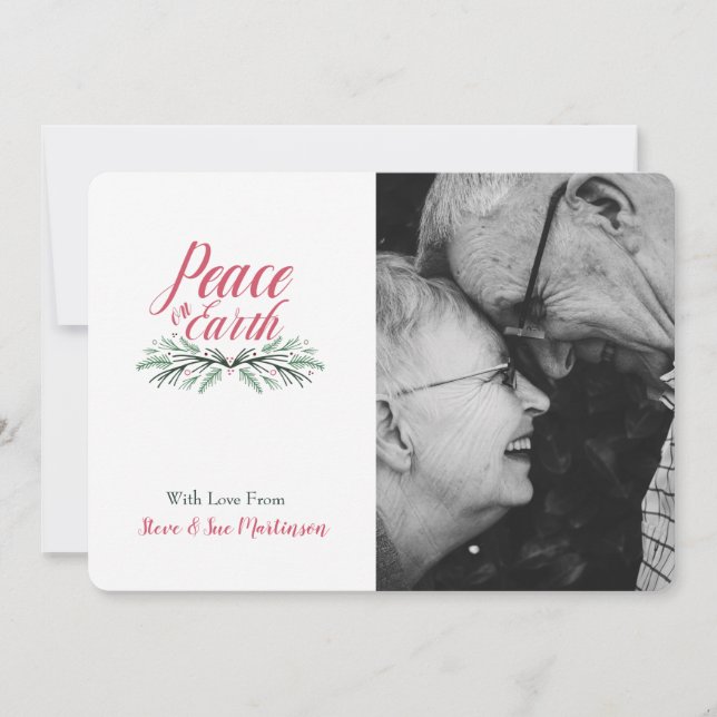 Green Pine Peace on Earth Christmas Card (Front)