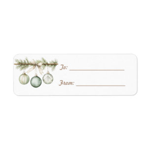 Green Pine Tree Branch Ornaments Christmas Return Address Label