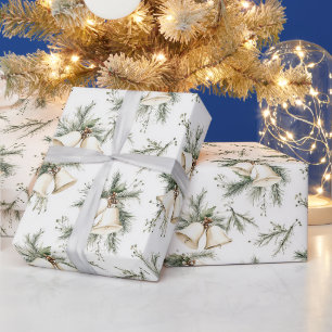 Green Pine Tree Cream Bells Christmas Wrapping Paper