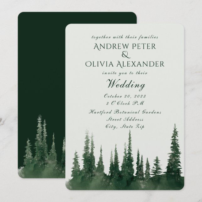 Green Pine Tree Evergreen Forest Wedding Invitation (Front/Back)
