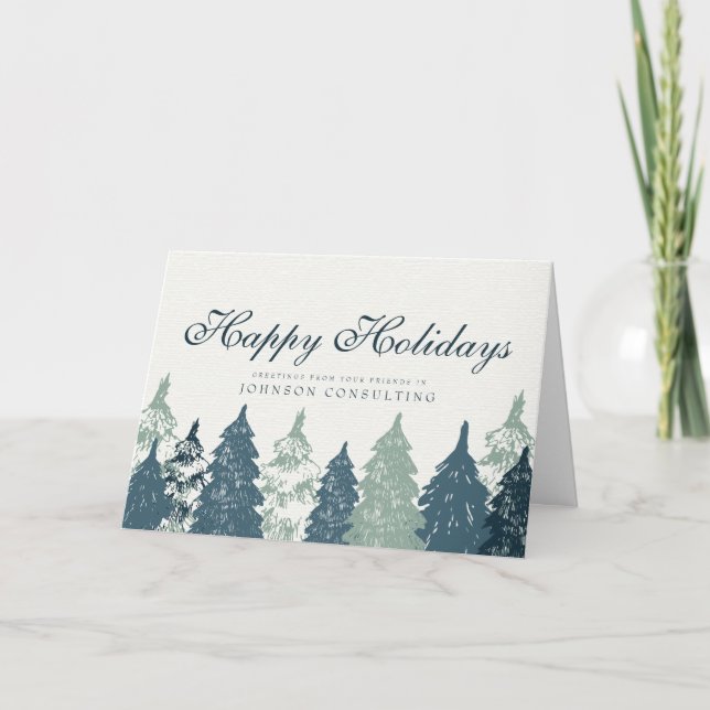 Green Pine Tree Forest | Holiday Greetings Card (Front)