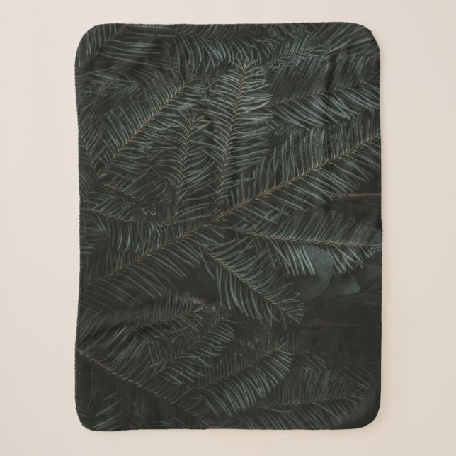 Green pine tree leaves sherpa blanket (Front)