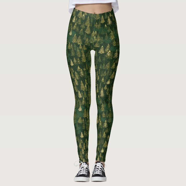 Green Pine Tree Pattern Leggings (Front)