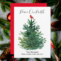 Green Pine Tree Red Cardinal Peace on Earth Custom