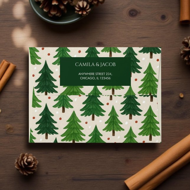 Green Pine Trees Botanical Holiday Pretty Elegant  Envelope (Creator Uploaded)