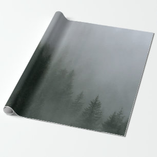 GREEN PINE TREES COVERED WITH FOG WRAPPING PAPER