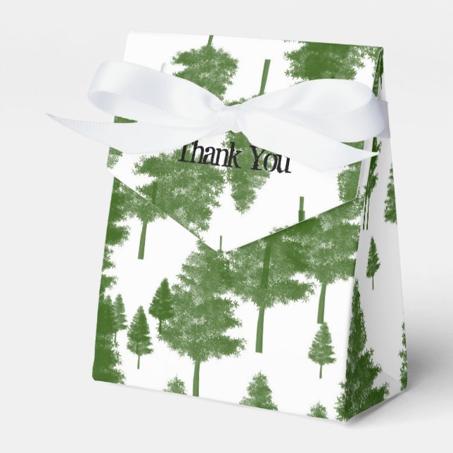 Green Pine Trees Forest Party Favour Boxes (Front Side)