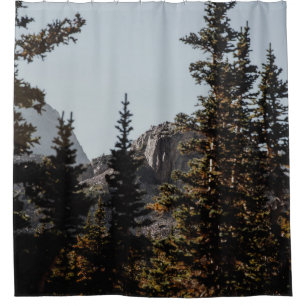 GREEN PINE TREES NEAR MOUNTAIN DURING DAYTIME SHOWER CURTAIN