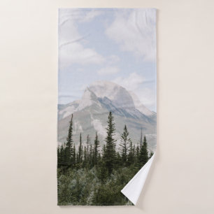 GREEN PINE TREES NEAR MOUNTAIN UNDER WHITE CLOUDS BATH TOWEL