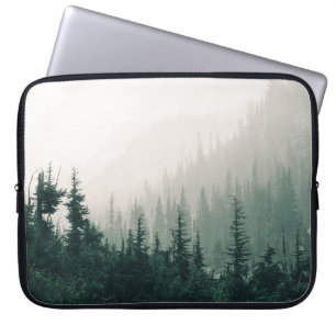 GREEN PINE TREES ON FOGGY WEATHER LAPTOP SLEEVE