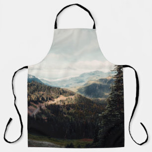 GREEN PINE TREES ON MOUNTAIN UNDER WHITE CLOUDS DU APRON