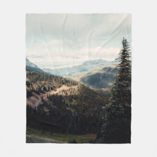 GREEN PINE TREES ON MOUNTAIN UNDER WHITE CLOUDS DU FLEECE BLANKET