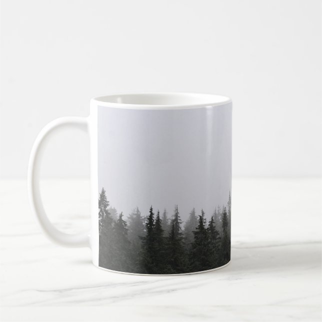 GREEN PINE TREES UNDER WHITE SKY COFFEE MUG (Left)