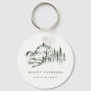 Green Pine Woods Mountain Sketch Climbing Camping Key Ring