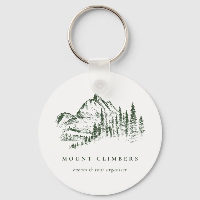 Green Pine Woods Mountain Sketch Climbing Camping Key Ring (Front)