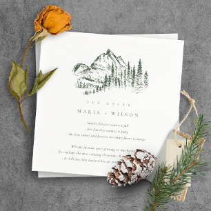 Green Pine Woods Mountain Sketch Wedding Fun Facts Napkin
