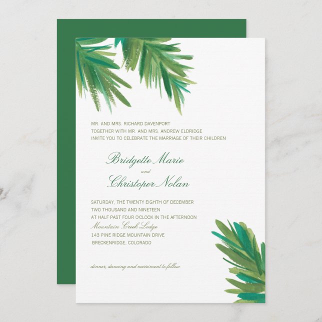 Green Pine Woods Watercolor | Wedding Invitation (Front/Back)