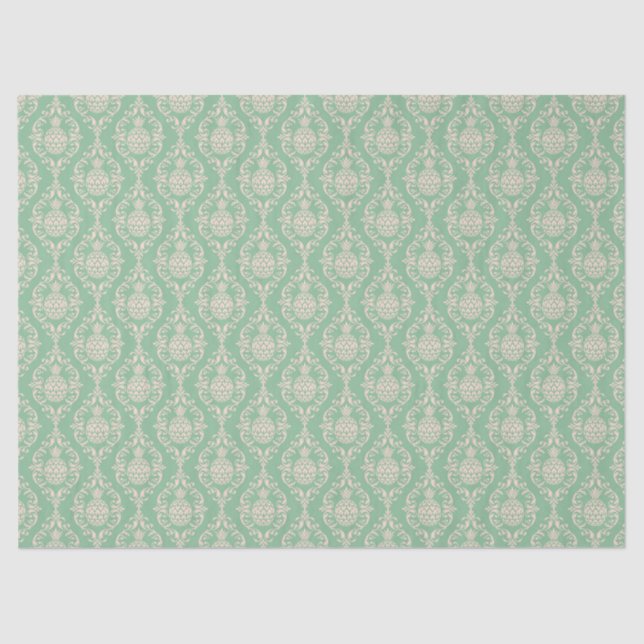 Green Pineapple Damask Decoupage Tissue Paper (Front)