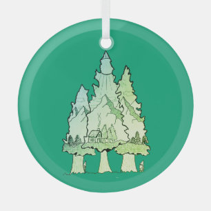 Green Pines  Glass Tree Decoration