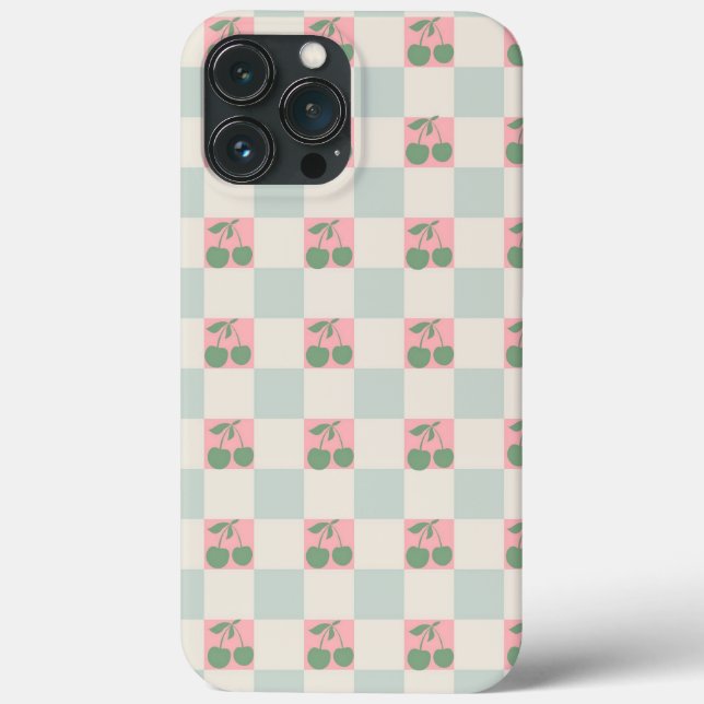 Green Pink Aesthetic Cherry Chequered Y2K Pattern Case-Mate iPhone Case (Back)