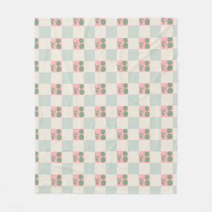 Green Pink Aesthetic Cherry Chequered Y2K Pattern Fleece Blanket